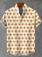 Pattern Printed Summer Comfortable Linen Short Sleeve Shirt