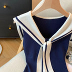 Sailor Collar Contrast Thin Knitted Tank