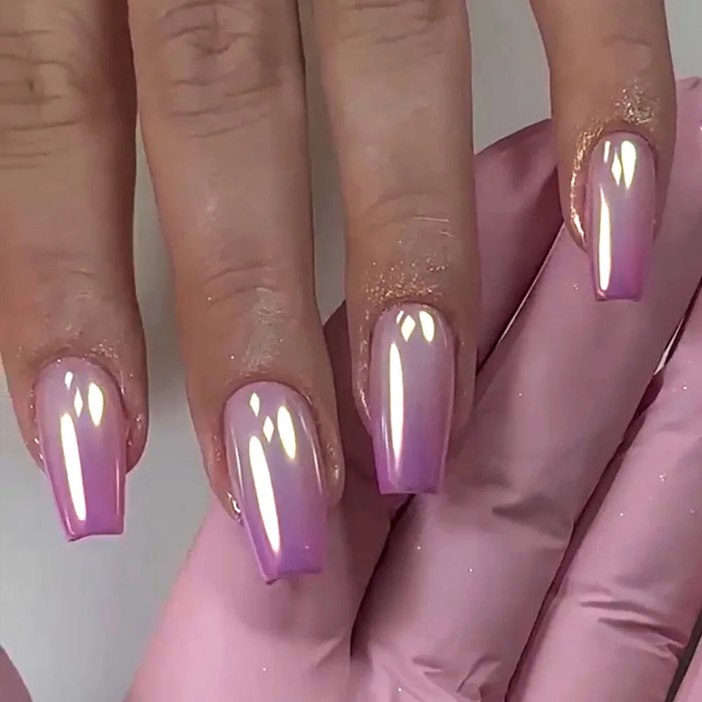 24Pcs French Fake Nails with Jelly Glue Mid-length Gradient White False Nail Wearable Square Head Press on Nails Full Nail Tips
