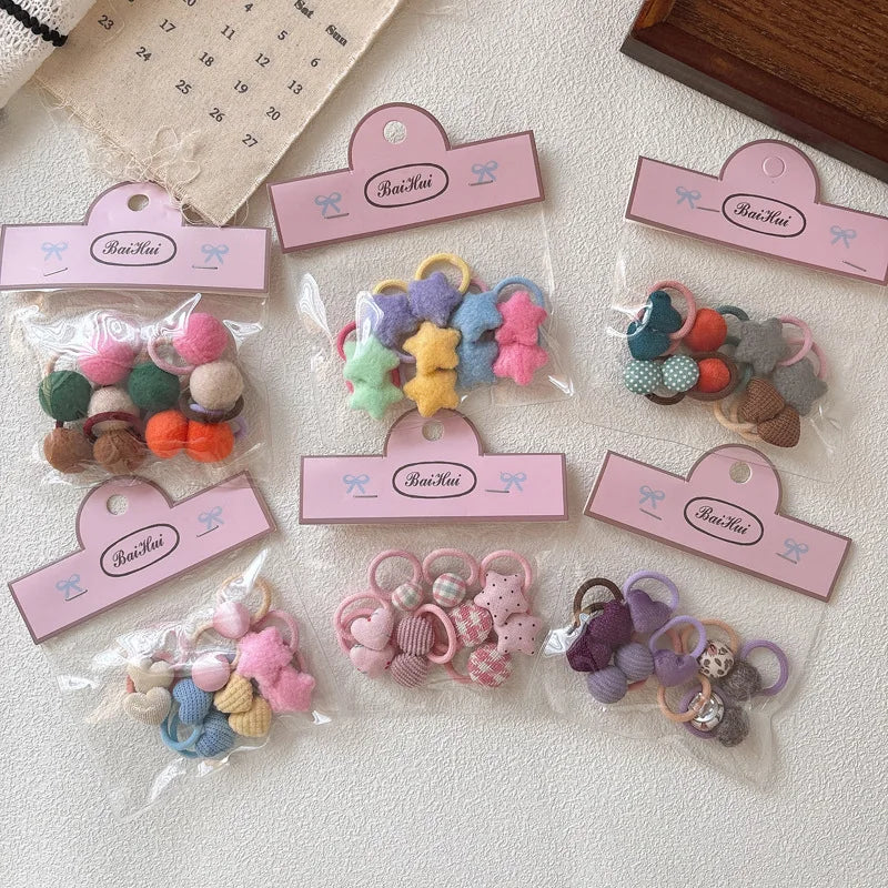 10PCS Korean Fashion Baby Girls Hair Ties Lovely Stars/Heart Girls Elastic Hair Bands Hair Accessories Baby Thumb Headwears Rope