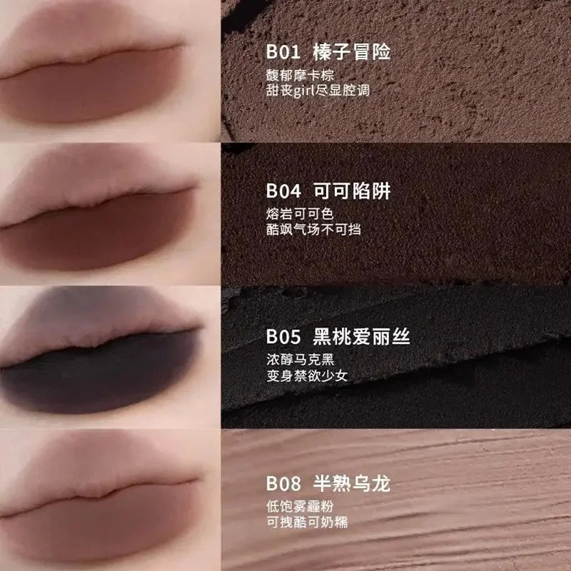 Hyntoor Matte Lip Mud Nude Goth Soft Mist Velvet Punk Smoky Black Grey High Colors Lipstick Lasting Lip Makeup