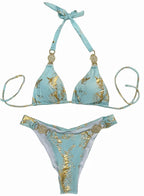 Snakeskin Print Halter Diamond Bikini