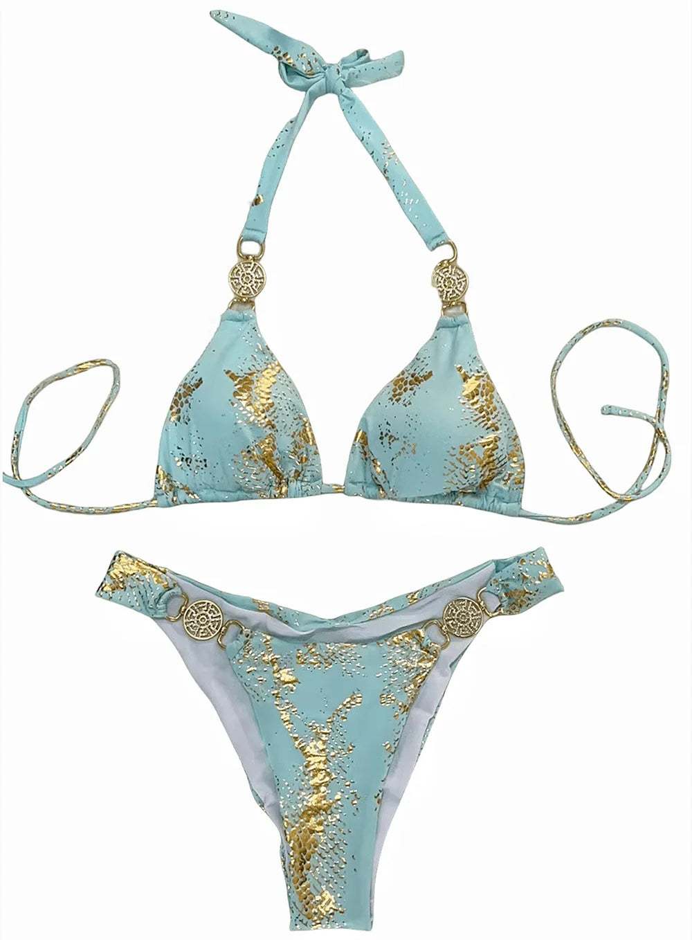 Snakeskin Print Halter Diamond Bikini