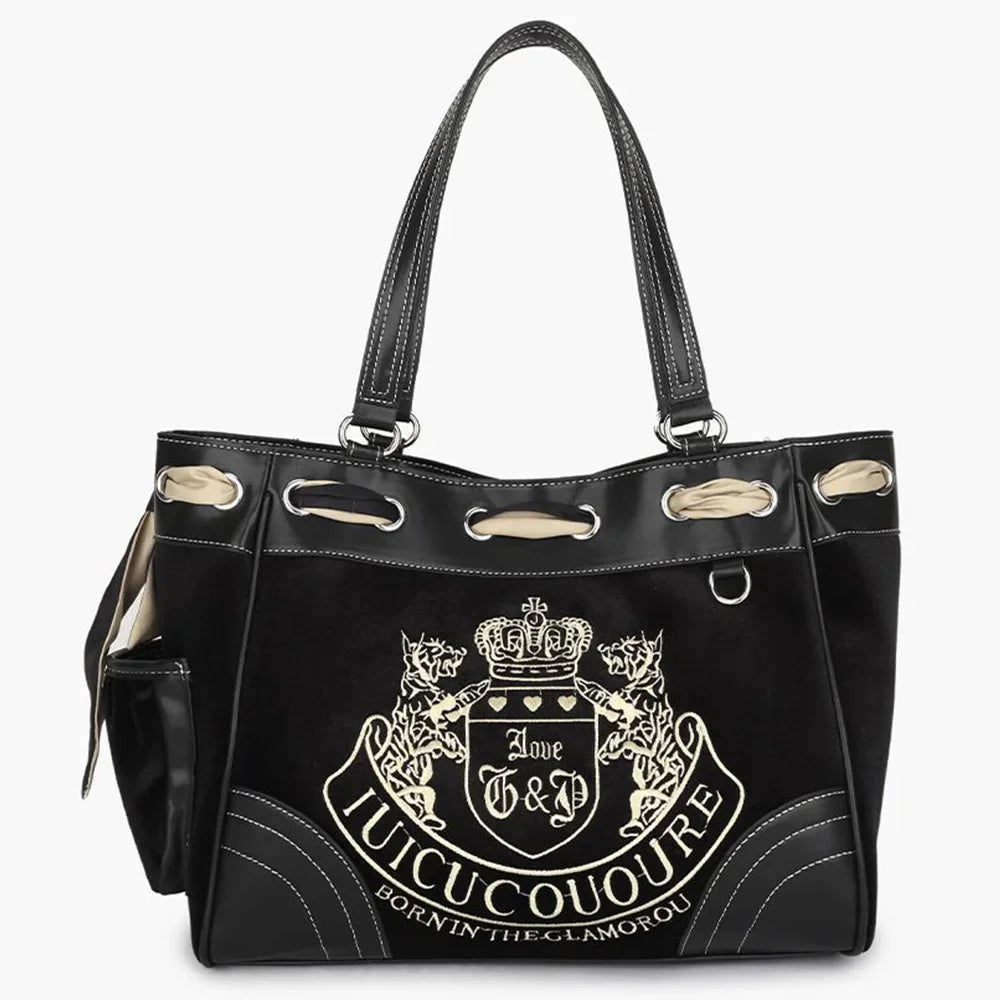 Internet-famous retro stylish spicy girl embroidered color-blocking bag Tote bag