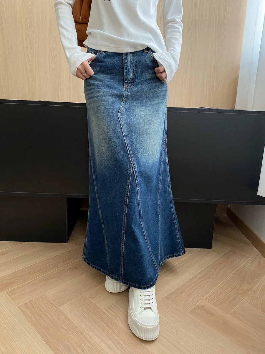 Solid Color High Waisted Denim Skirt