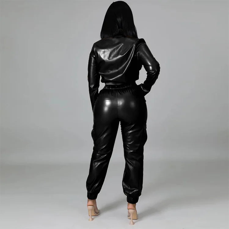 Short Leather Jacket Set