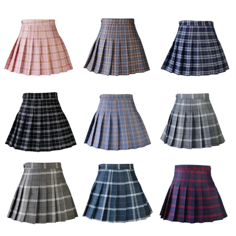 High-Waisted Pleated Plaid Mini Skirt
