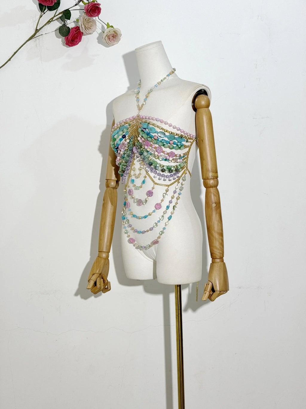 Handmade Turquoise Lavender Multi Stone Bead Body Chain Bralette