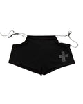 Cross Print Side Tie Low Rise Micro Shorts