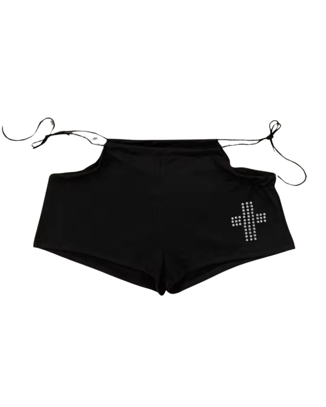 Cross Print Side Tie Low Rise Micro Shorts