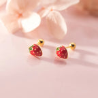 925 Sterling Silver Red Strawberry Earrings