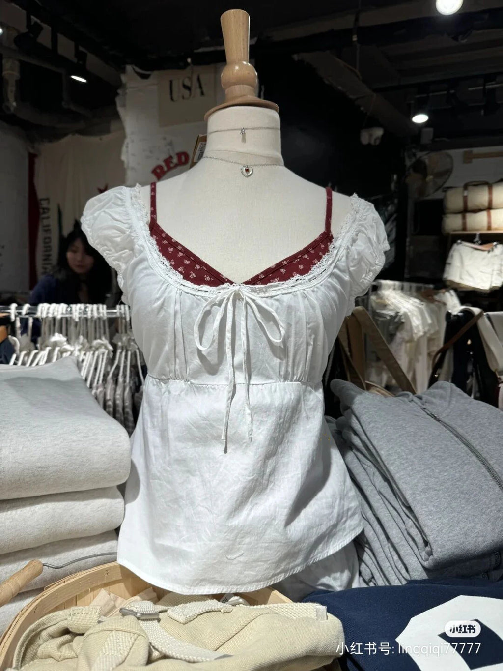 White Lace Tied Square Neck Summer Tee