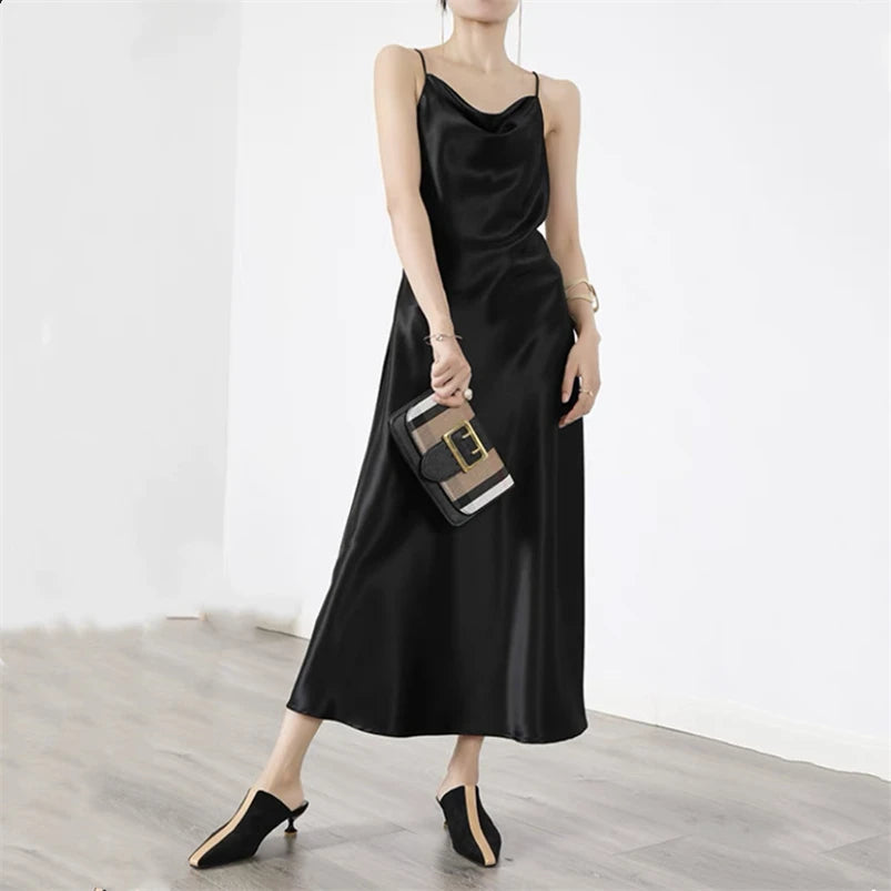 Solid Ice Silk Spaghetti Strap Dress