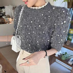Bubble Sleeve Knitwear Round Neck Short Sleeve Sweater Top