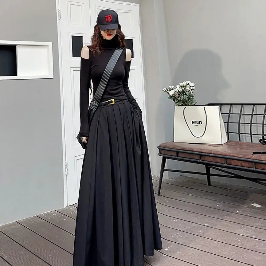 Pleated Solid Maxi Skirt