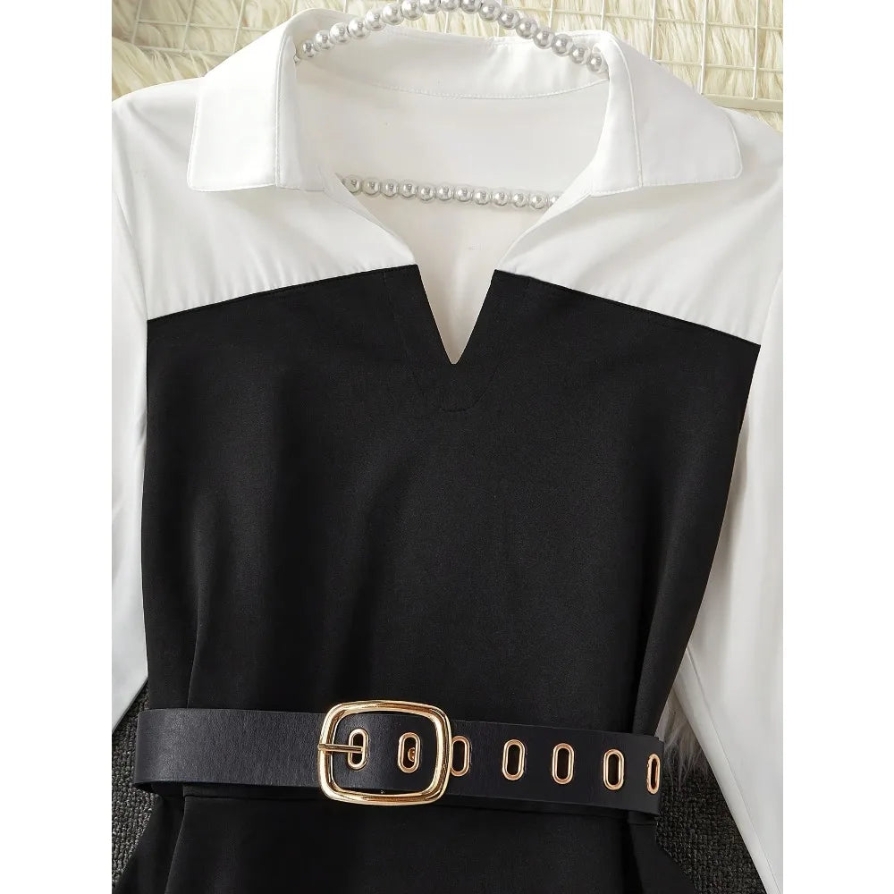 Two Tone Peplum Belted Shirt