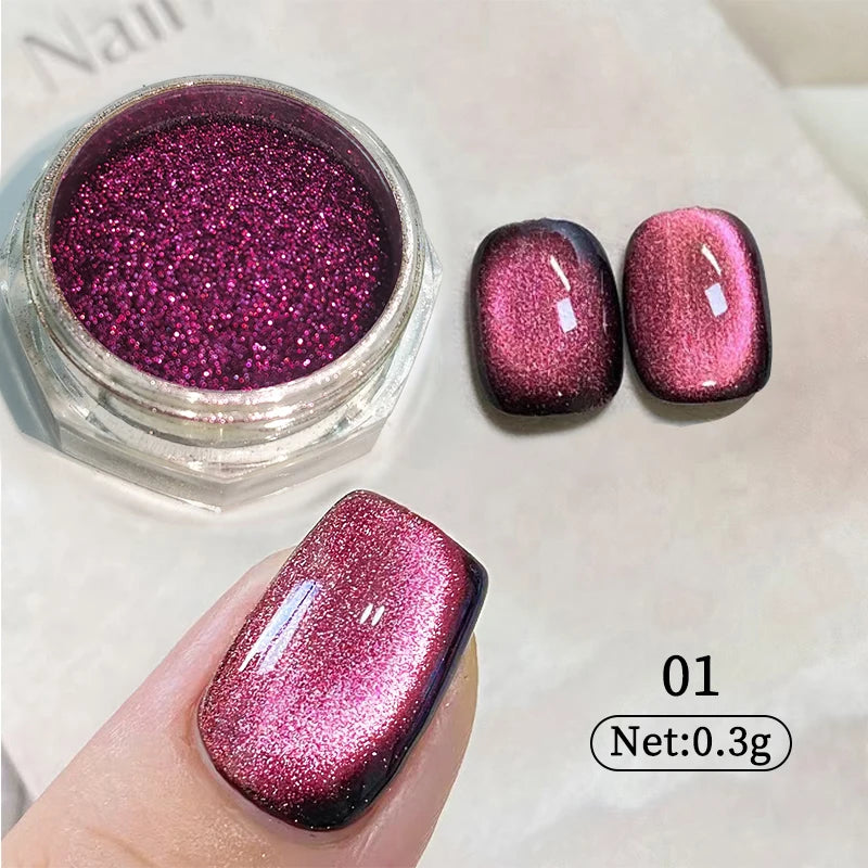 Water Light Purple Cat Magnetic Nail Powder Glitter Cat Magnet Effect Metallic Nail Pigment Dust Nail Art Supplies Decoration