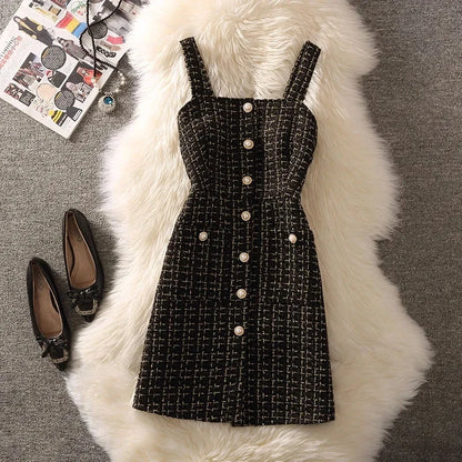 Tweed Vest Suspender Woolen Dress