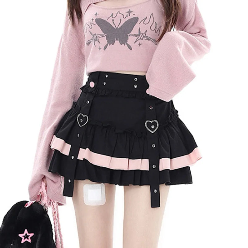 Bandage Patchwork Cake Skirt