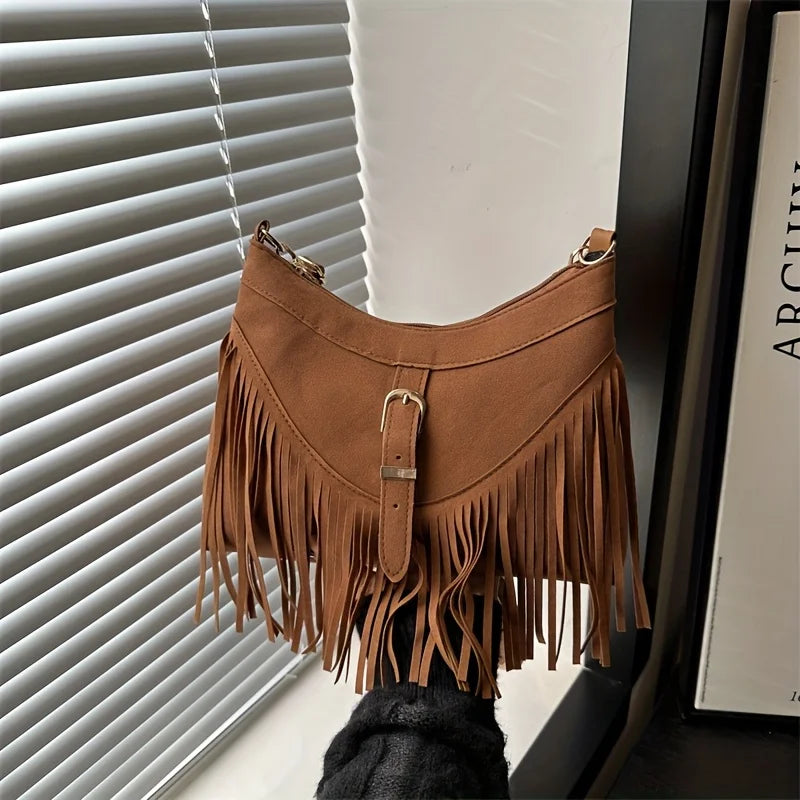 Tassel Suede Crossbody Bag