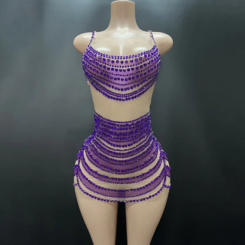 Mesh Rhinestones Dress