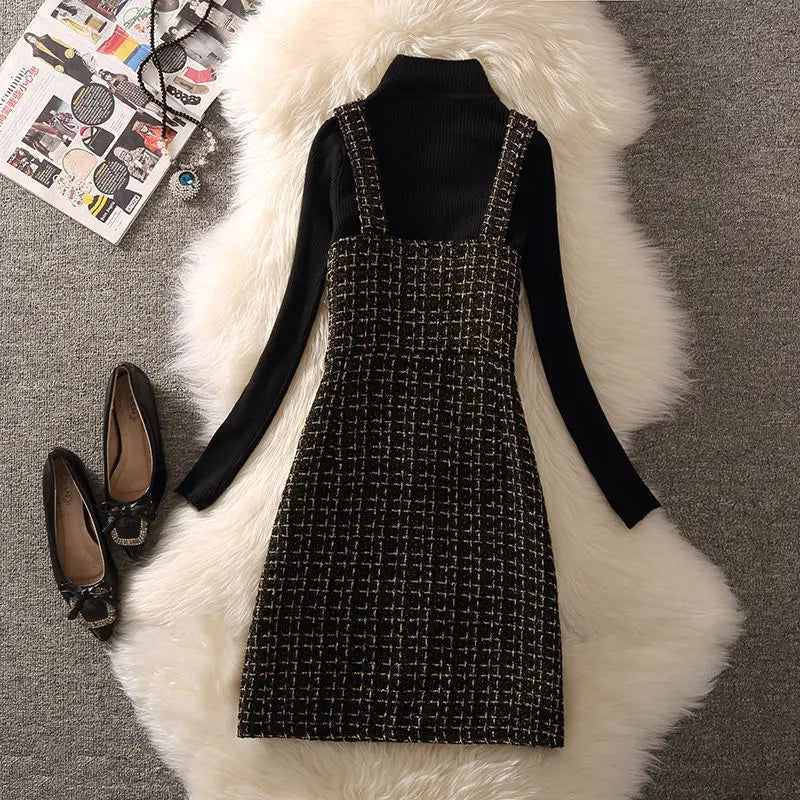 Tweed Vest Suspender Woolen Dress