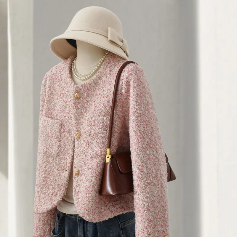 Round Neck Tweed French Temperament Jacket