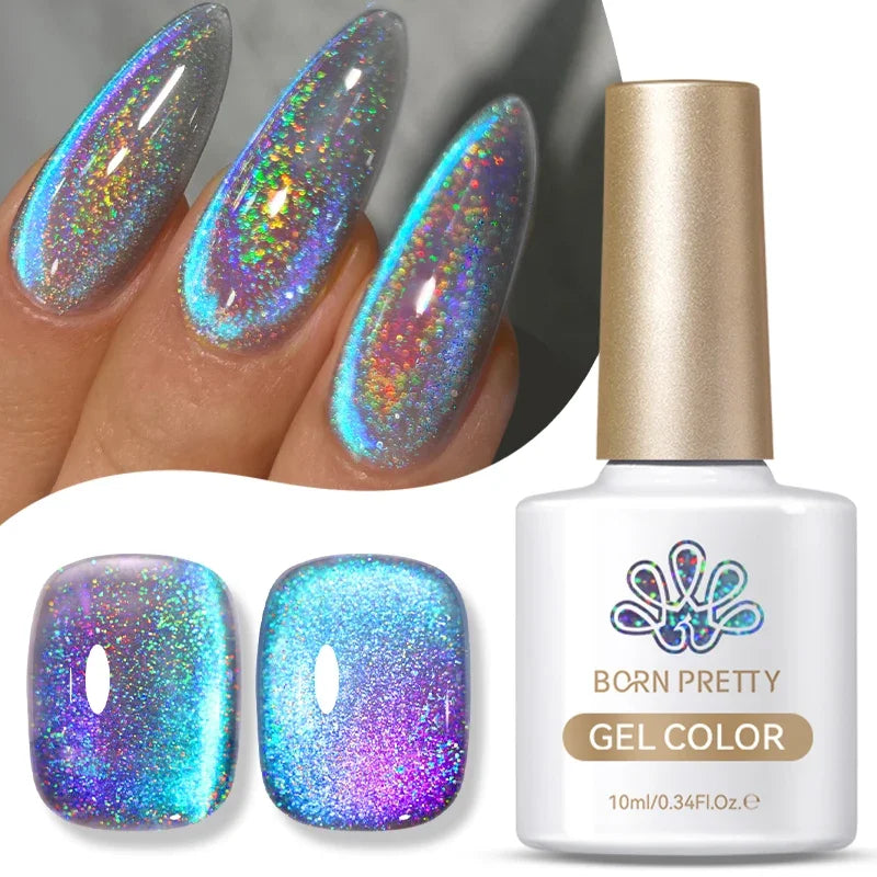 BORN PRETTY 10ml Blue Sea Glitter Cat Magnetic Gel Nail Polish Glass Beaded Purple Blue Black Sparkling Semi Permanent Varnish