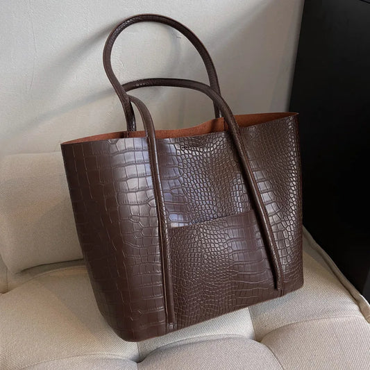Crocodile Pattern Bag Set 2-IN-1 Large Capacity Shopping Tote