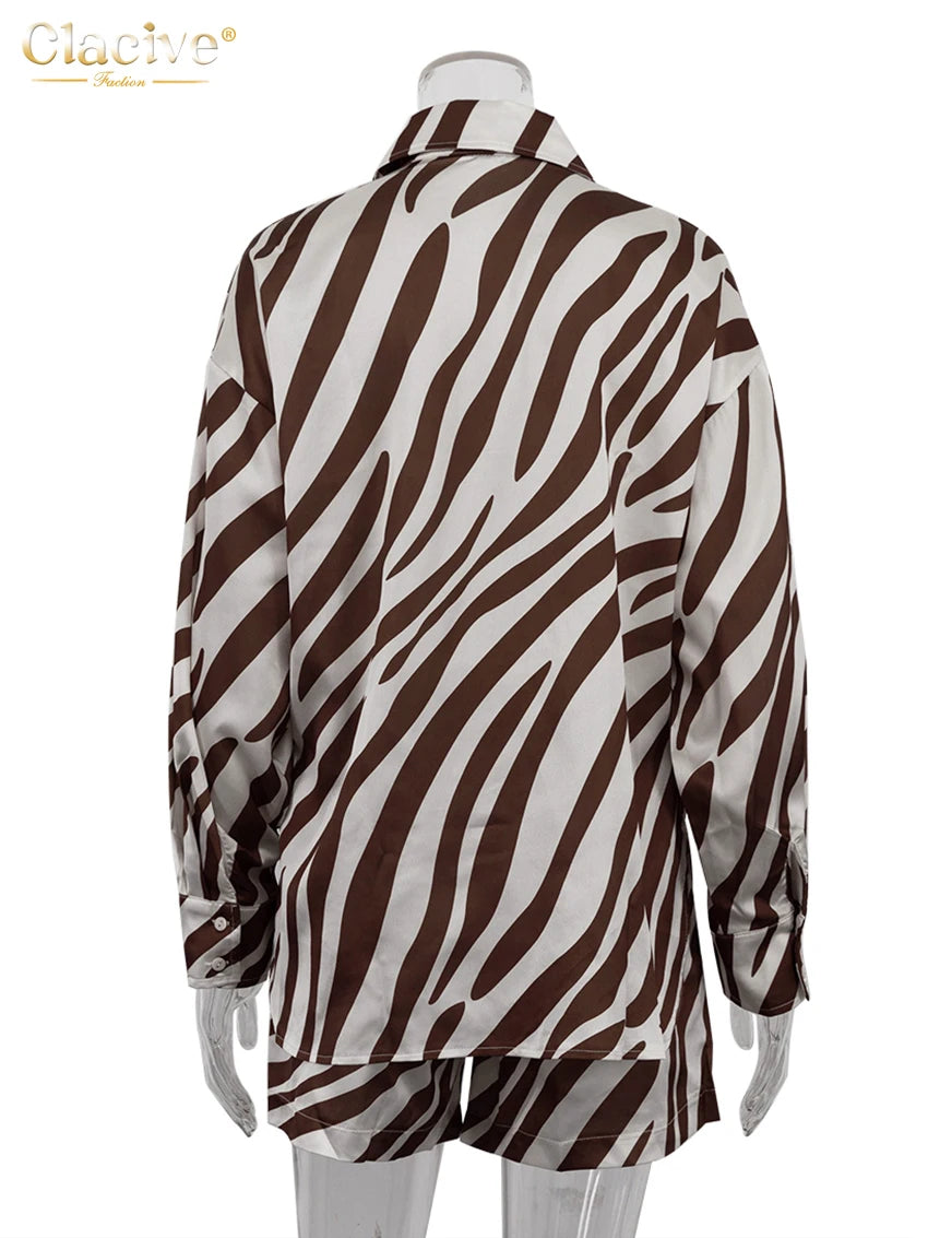 Clacive Loose Stripe Print 2 Piece Set