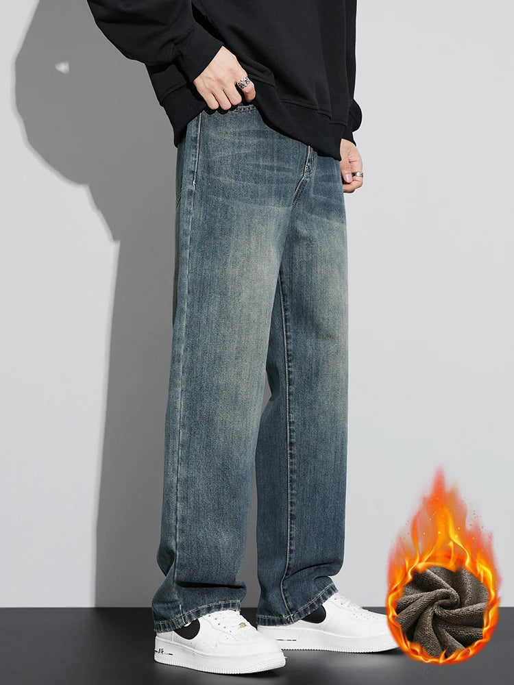 Fleece Baggy Straight Jeans