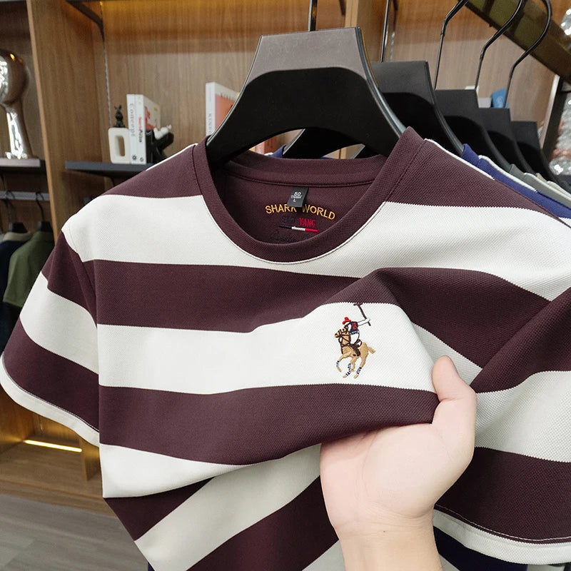 Striped Round Neck Short Sleeved T-Shirt