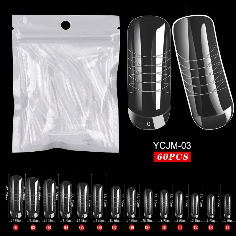 60Pcs/Bag Dual Forms Extended Plastic Nails Sticker Paper-free Support Tape Scale Nail Film Transparent Tool For Art Fingernails