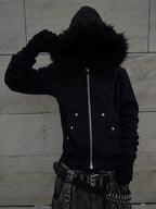 Zip-Up Hoodie with Faux Fur Trim Hood
