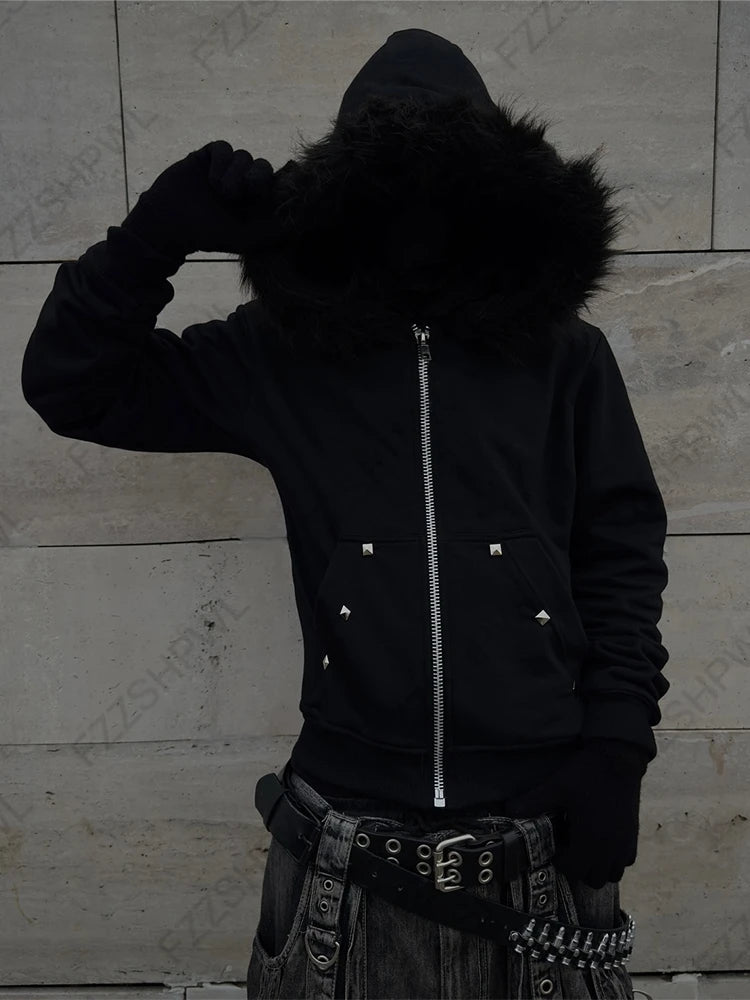 Zip-Up Hoodie with Faux Fur Trim Hood