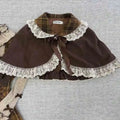 Lace Bow Peter Pan Collar Cloak Top Plaid Mini Dress Set