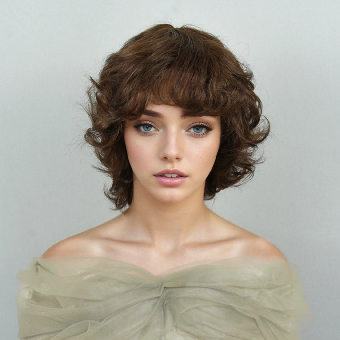 Brown Short Curly Pixie Cut Wig