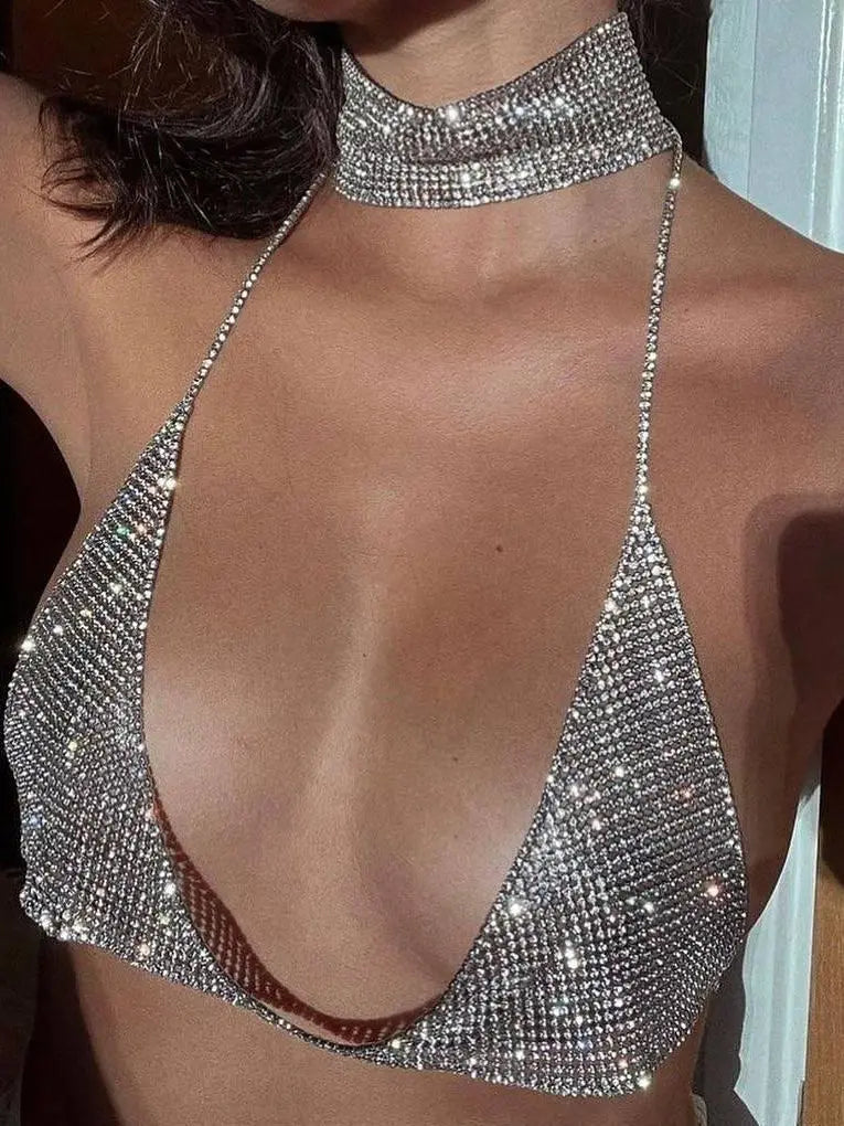 Rhinestone Halter Bra