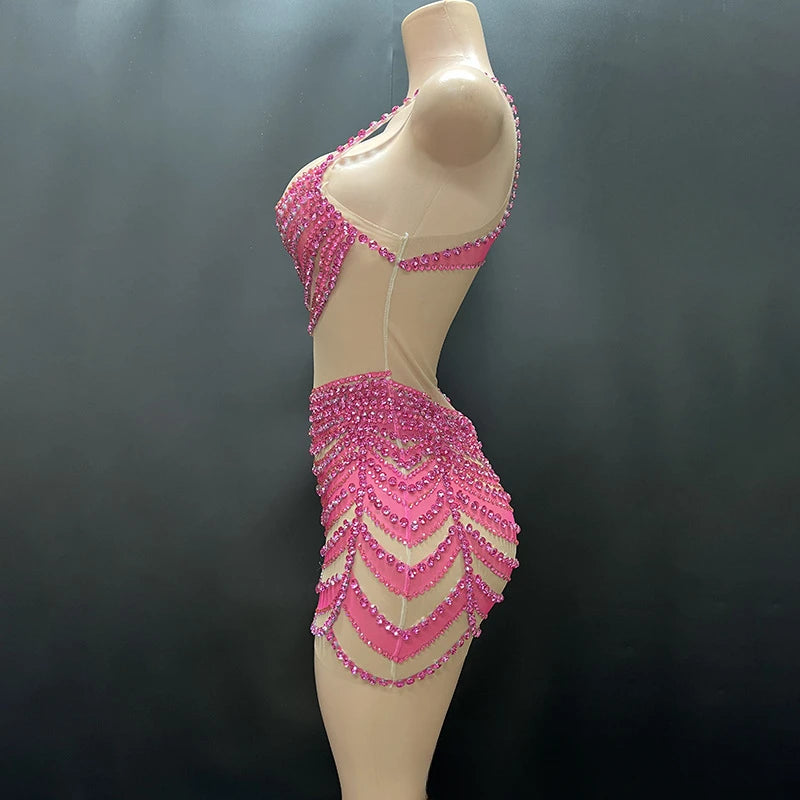 Mesh Rhinestones Dress