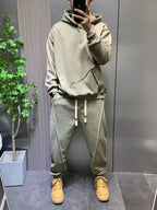 Solid Hooded Sweatshirt Sweatpants Set