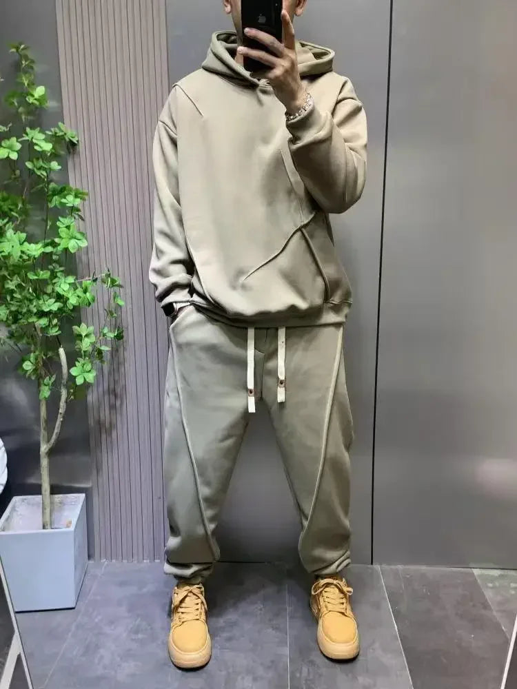 Solid Hooded Sweatshirt Sweatpants Set