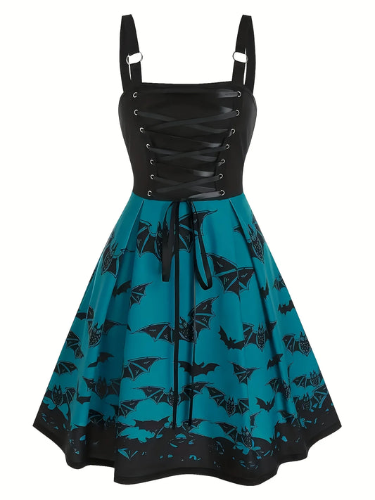 Bat Print High Waist Sling A Dress