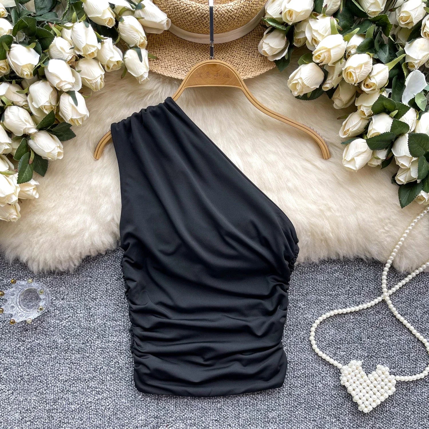 Asymmetrical Pleated Tank Top