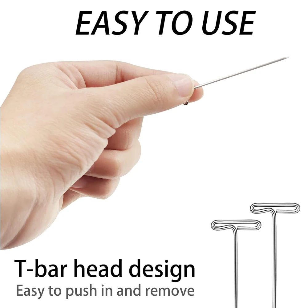 100pcs Long T pins Silver Wig Pins for Wigs Making/Display On Mannequin Canvas Head 38/51mm T pins needle Salon Styling Tools ﻿