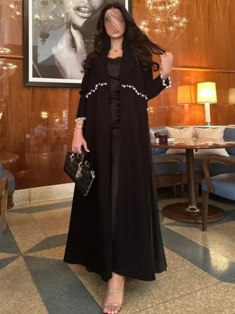 Eid Muslim Pearl Abaya for Women Beading Ramadan Cardigan Pleated Long Dress Morocco Kaftan Long Abayas Dubai Robe Jalabiya 2026