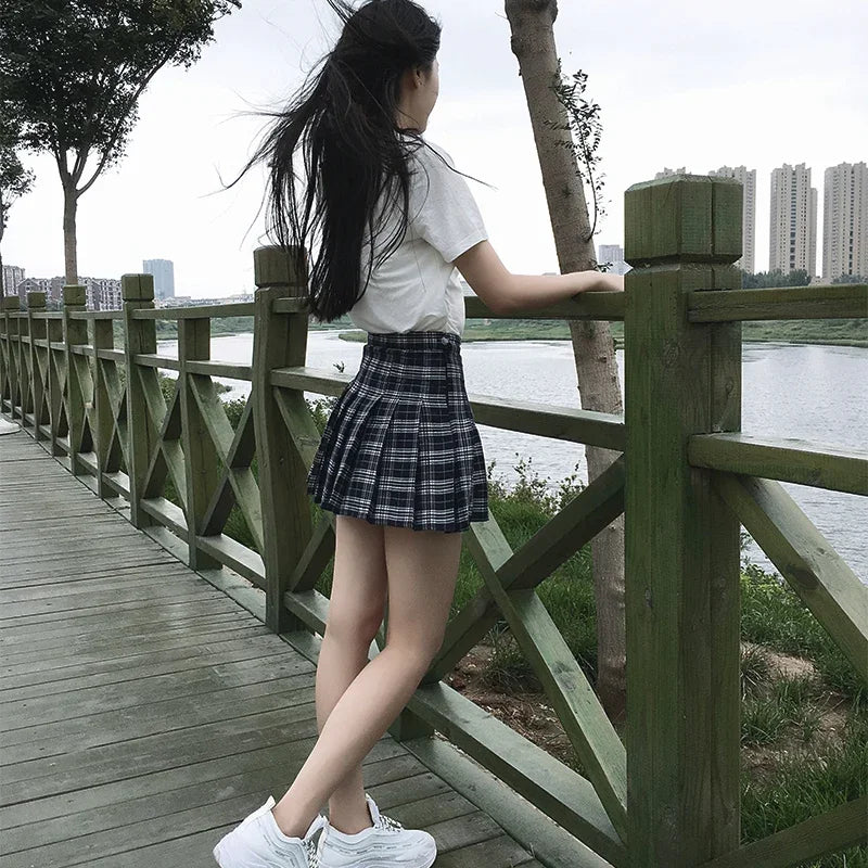 High-Waisted Pleated Plaid Mini Skirt