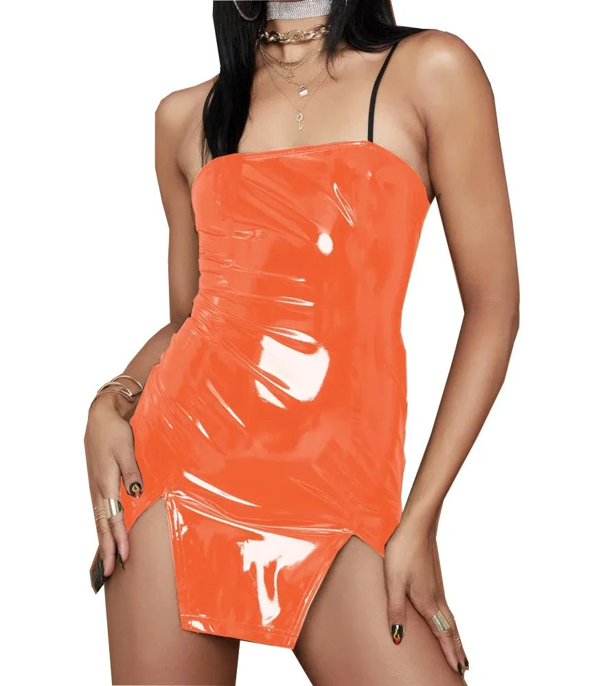 Sleeveless Bodycon PVC Leather Dress