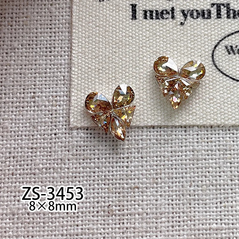 5Pcs French Manicure Love Diamonds - Sparkling Zircon Butterfly & Heart Rhinestones for Elegant 3D Nail Art