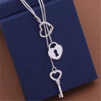925 Sterling Silver Heart Lock Key Necklace