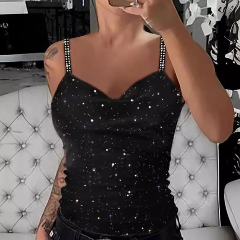 Glitter Rhinestone V-Neck Cami